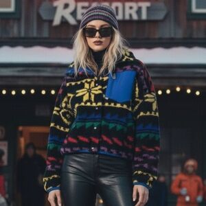 NWOT Polo Ralph Lauren L Indie Sleeze Gorpcore Aztec Ski Resort Teddy Jacket